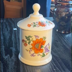 France Limoges P. Pastraud Red/ orange Floral Lidded Jar porcelain trinket